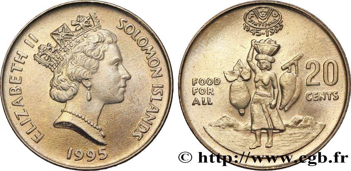 ÎLES SALOMON 20 Cents FAO Elisabeth II / femme portant un panier sur la tête 1995  SPL 