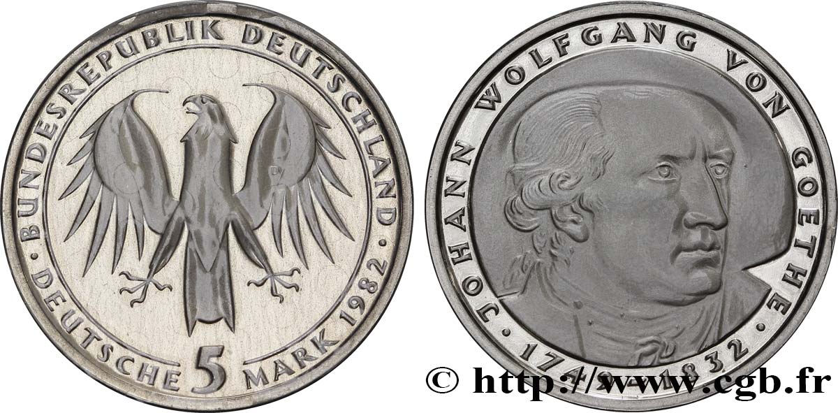 GERMANY 5 Mark Proof / Johann Wolfgang von Goethe  1982 Munich MS 