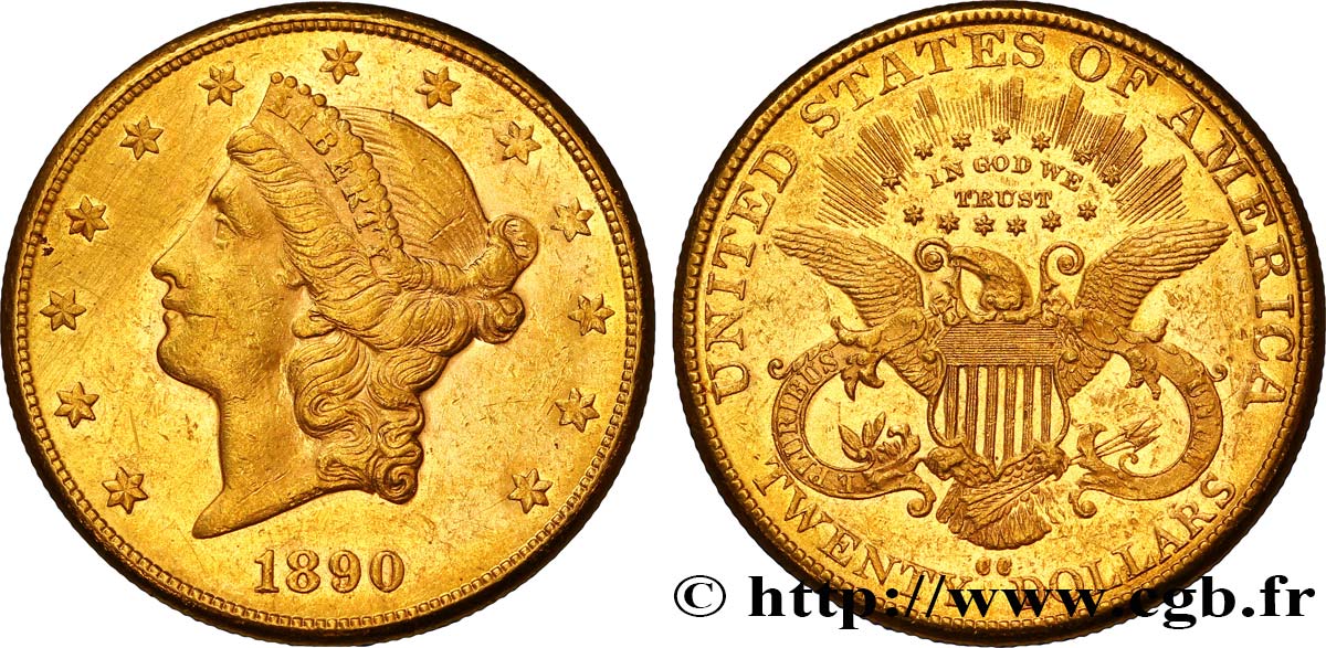 UNITED STATES OF AMERICA 20 Dollars  Liberty  1890 Carson City XF/AU 