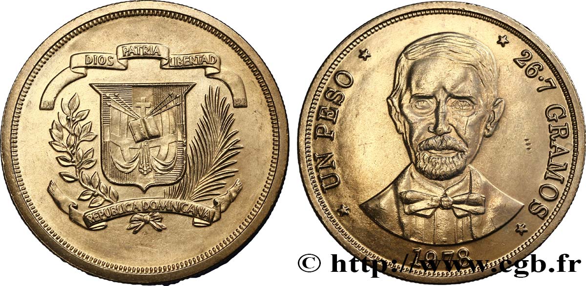 RÉPUBLIQUE DOMINICAINE 1 Peso emblème / Juan Pablo Duarte 1978  SPL 