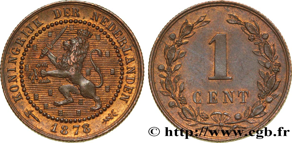 PAYS-BAS 1 Cent lion couronné 1878 Utrecht SPL 