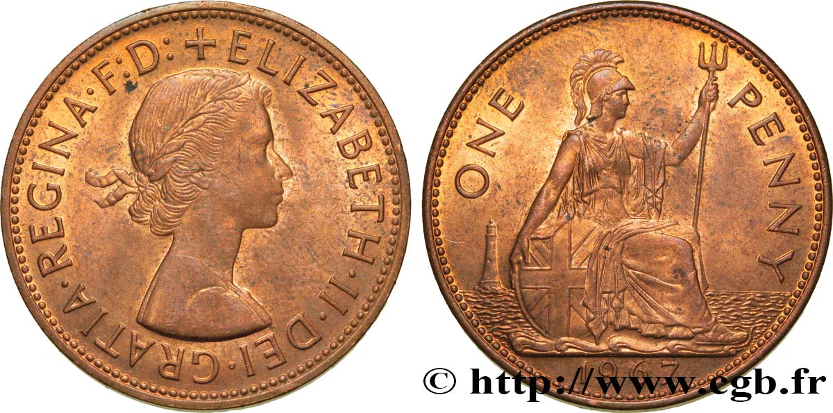 VEREINIGTEN KÖNIGREICH 1 Penny Elisabeth II/ Britannia 1967  VZ 