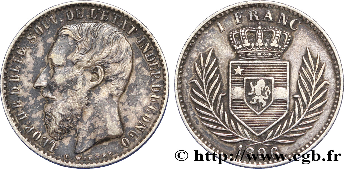 BELGIUM - CONGO FREE STATE 1 Franc Léopold II 1896  XF 