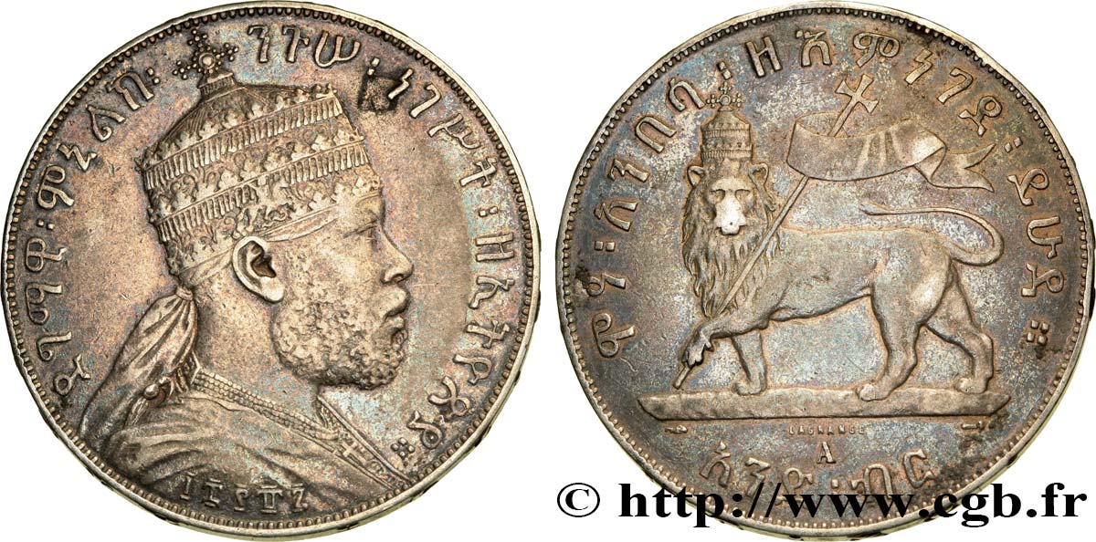 ÄTHIOPEN 1 Birr roi Menelik II EE1887 1895 Paris SS 