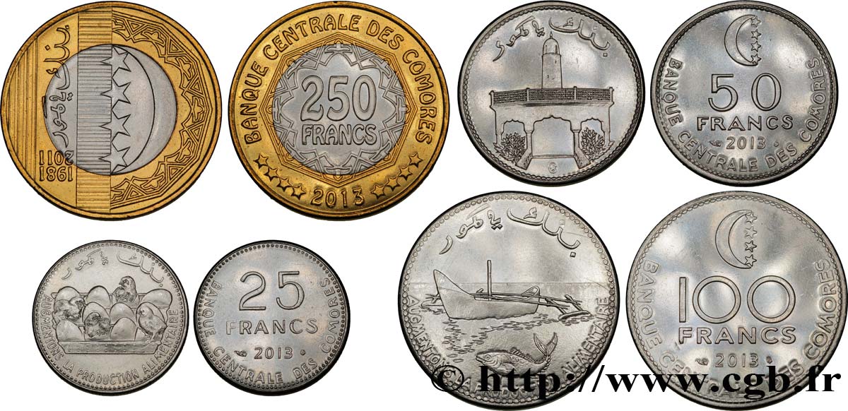 COMORES lot de 4 monnaies 25, 50, 100 et 250 Francs 2013  SPL 