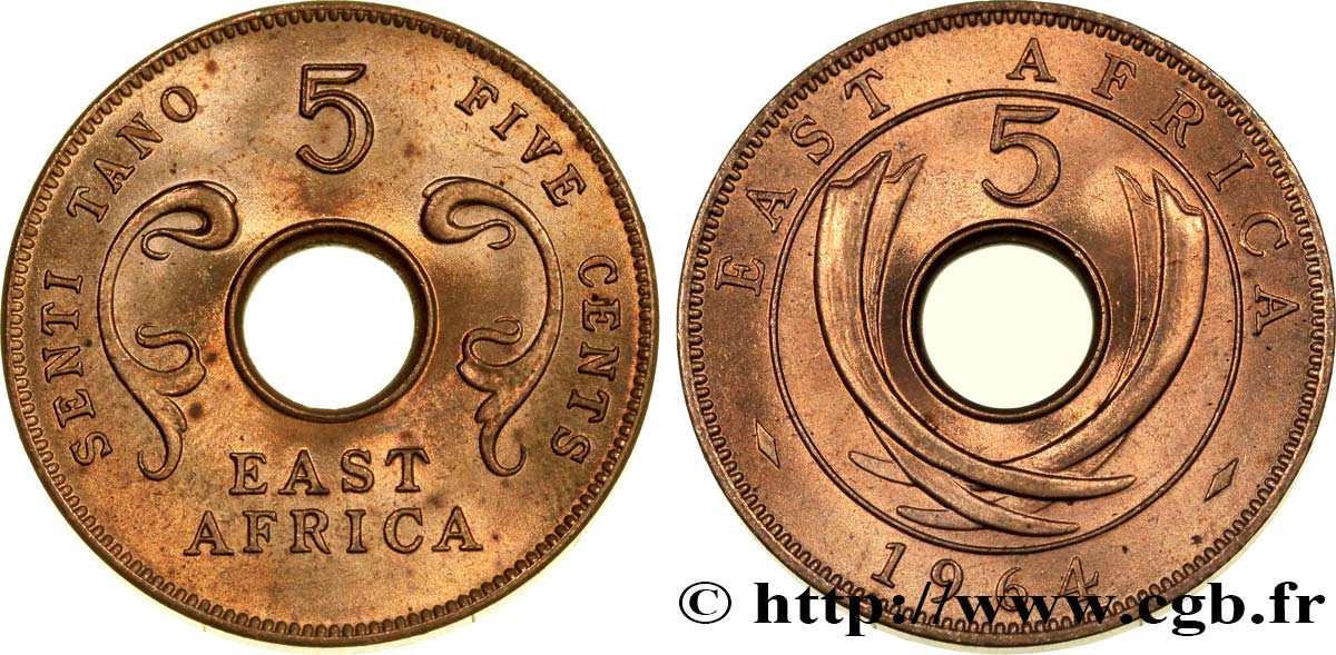 EAST AFRICA 5 Cents frappe post-indépendance 1964 Heaton MS 