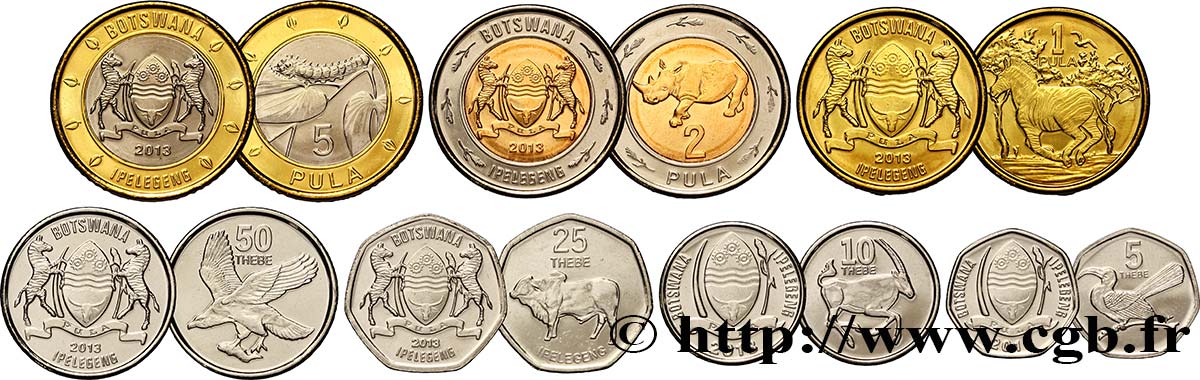 BOTSWANA Série de 7 monnaies 5-50 Thebe 1-5 Pula 2013  ST 