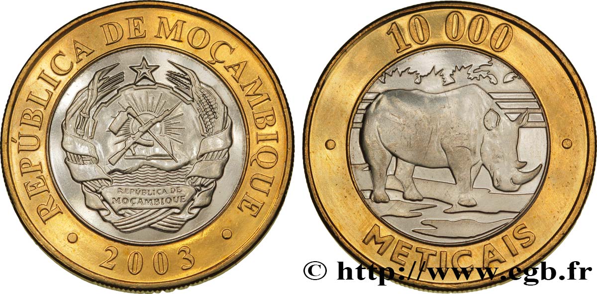 MOZAMBIQUE 10.000 Meticais rhinocéros 2003  SPL 