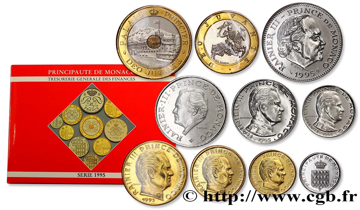 MONACO série FDC (1, 5, 10 et 20 Centimes, 1/2, 1, 2, 5, 10 et 20 Francs) 1995 Paris FDC 