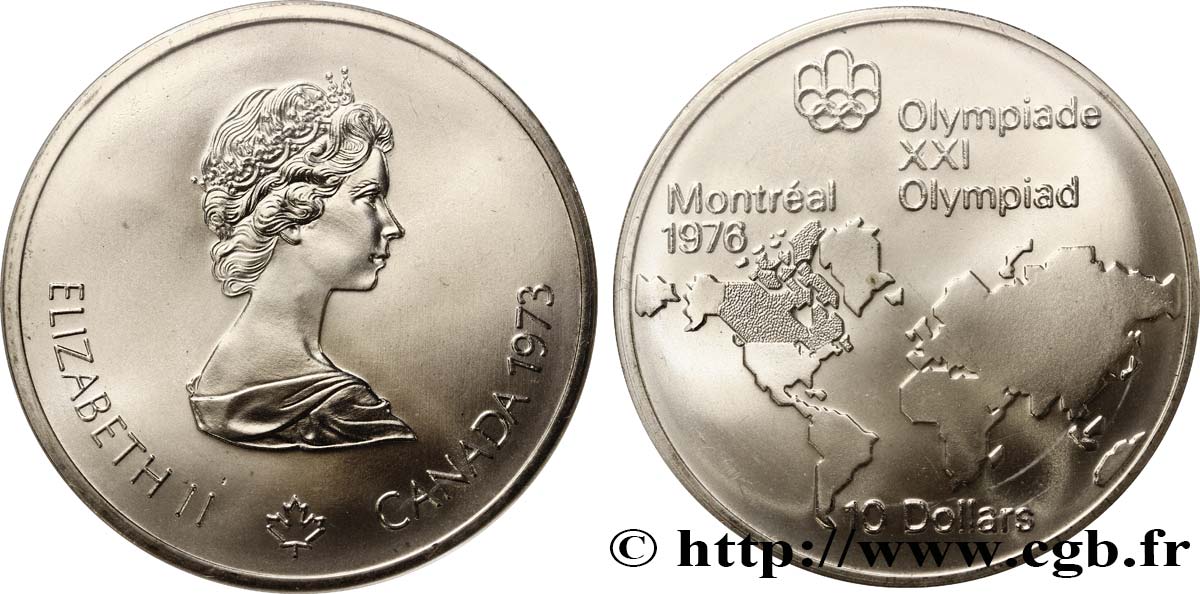 KANADA 10 Dollars JO Montréal 1976 carte du Monde 1973  ST 