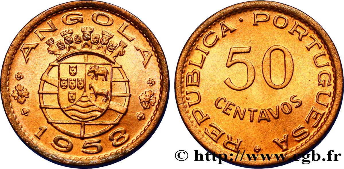 ANGOLA 50 Centavos monnayage colonial Portugais 1958  SC 