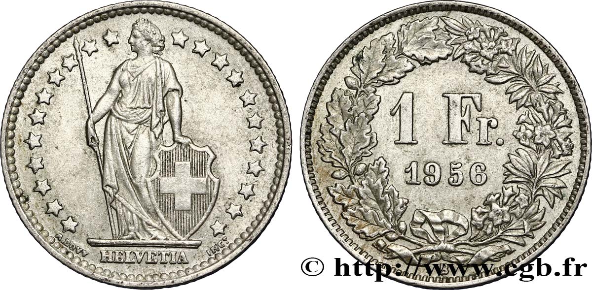 SWITZERLAND 1 Franc Helvetia 1956 Berne - B AU 