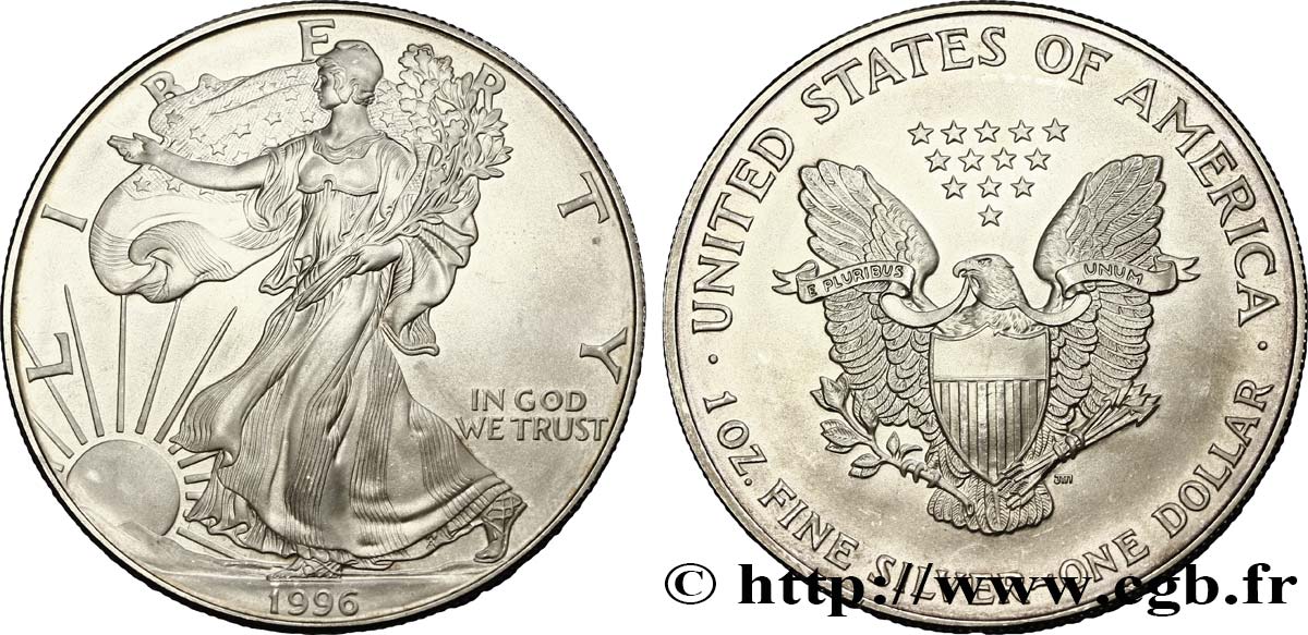STATI UNITI D AMERICA 1 Dollar Proof type Silver Eagle 1996 Philadelphie FDC 