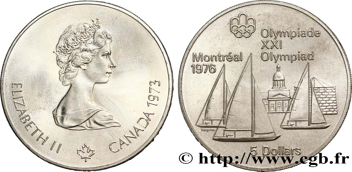 CANADA 5 Dollars Proof JO Montréal 1976 voiliers 1973  SUP 