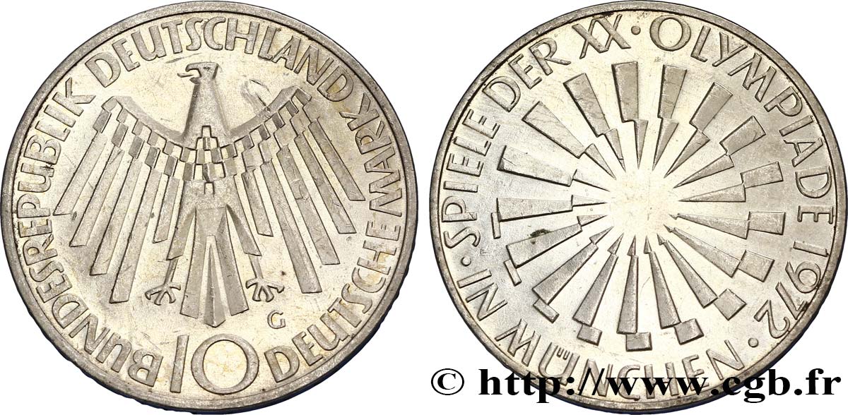 ALLEMAGNE 10 Mark XXe J.O. Munich / aigle “IN MÜNCHEN” 1972 Karlsruhe SUP 