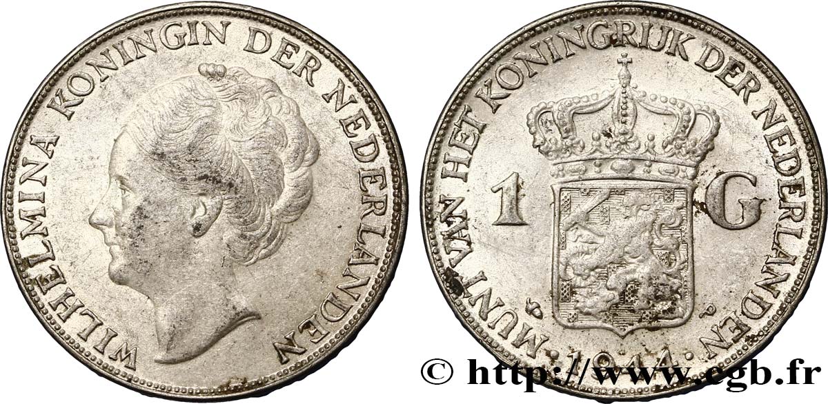 NIEDERLANDE 1 Gulden Wilhelmina 1944  fVZ 