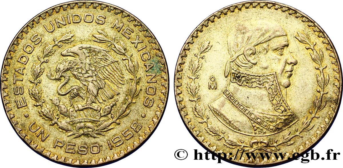MEXICO 1 Peso Jose Morelos y Pavon / aigle 1958 Mexico AU 