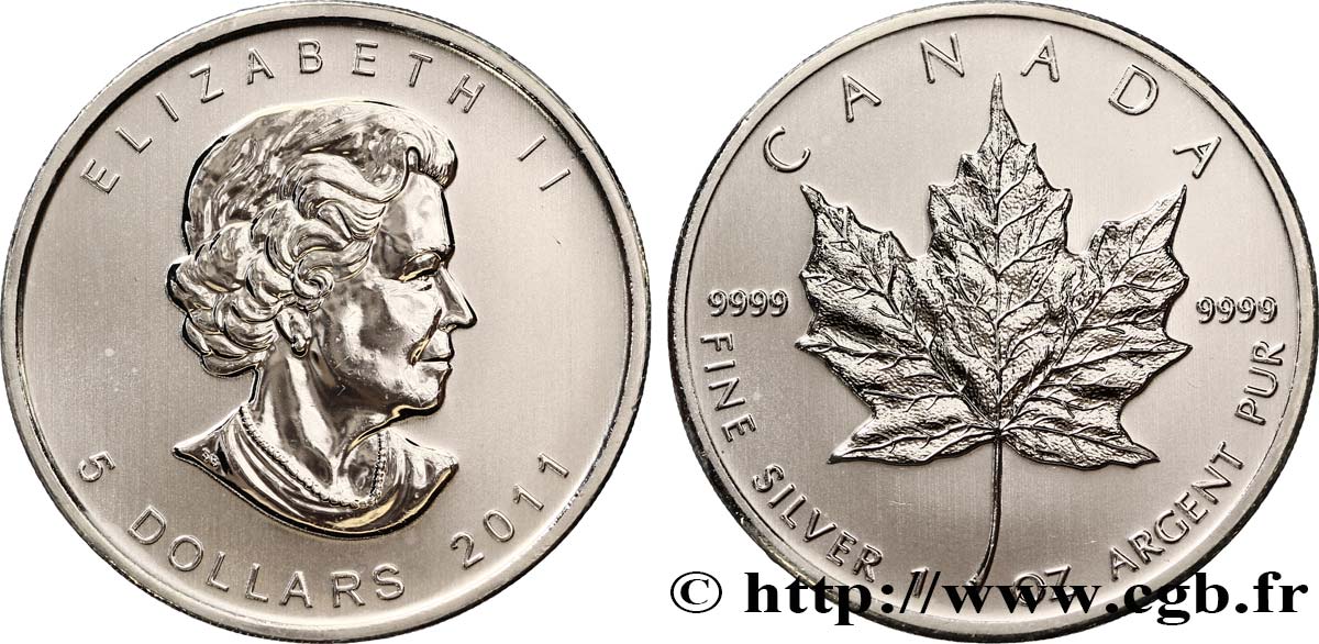 CANADá
 5 Dollars (1 once) Proof feuille d’érable / Elisabeth II 2011  SC 
