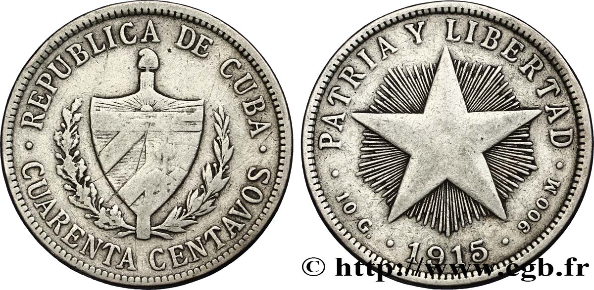 CUBA 40 Centavos 1915  AU 