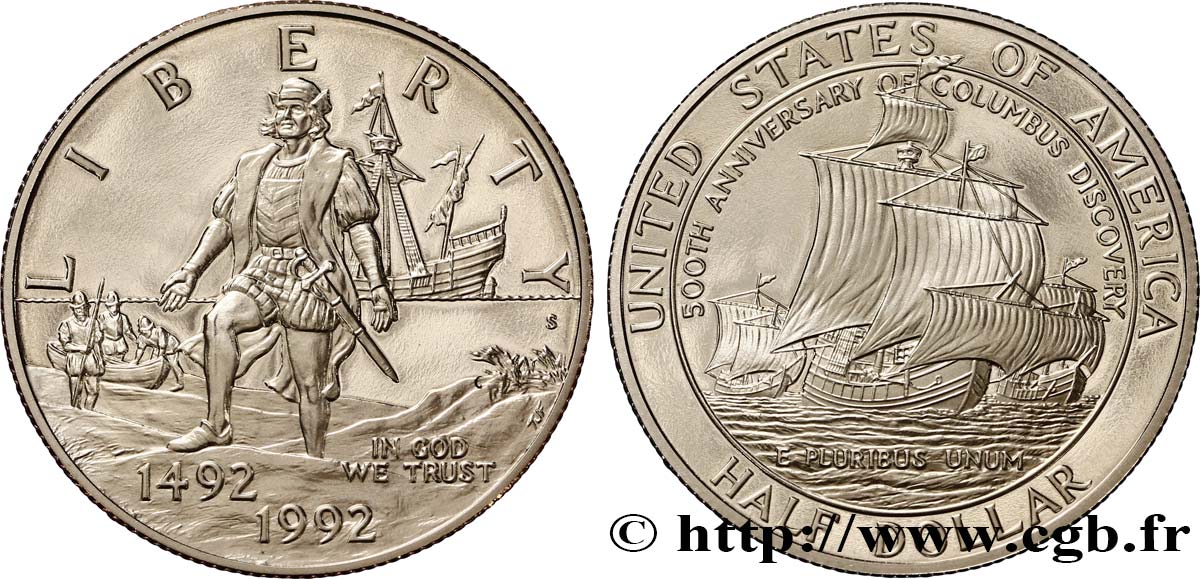 STATI UNITI D AMERICA 1/2 Dollar Proof 500e anniversaire de la découverte de l’Amérique par Christophe Colomb 1992 San Francisco FDC 