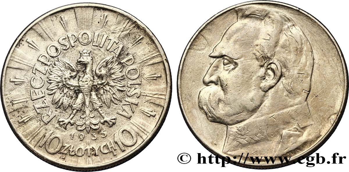 POLAND 10 Zlotych Maréchal Pilsudski 1935 Varsovie XF