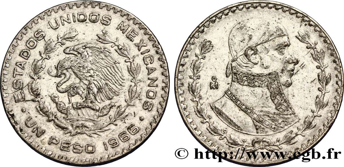 MEXIQUE 1 Peso Jose Morelos y Pavon 1966 Mexico TTB 
