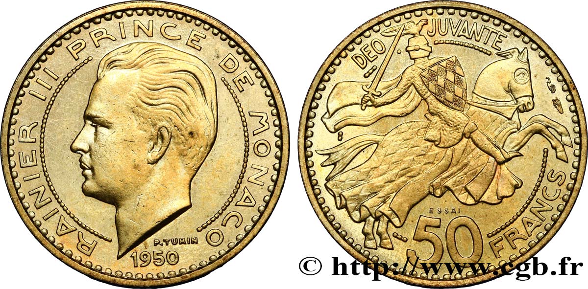 MONACO Essai de 50 Francs prince Rainier III 1950 Paris SPL 