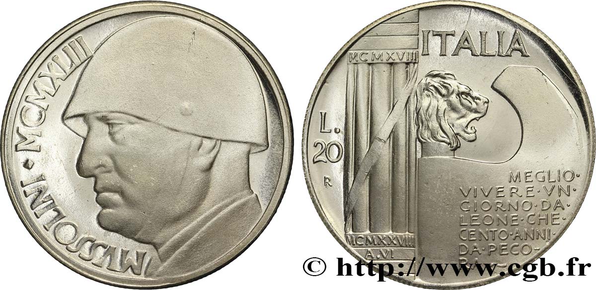 ITALIA 20 Lire Mussolini (monnaie apocryphe) 1928 Rome - R SC 
