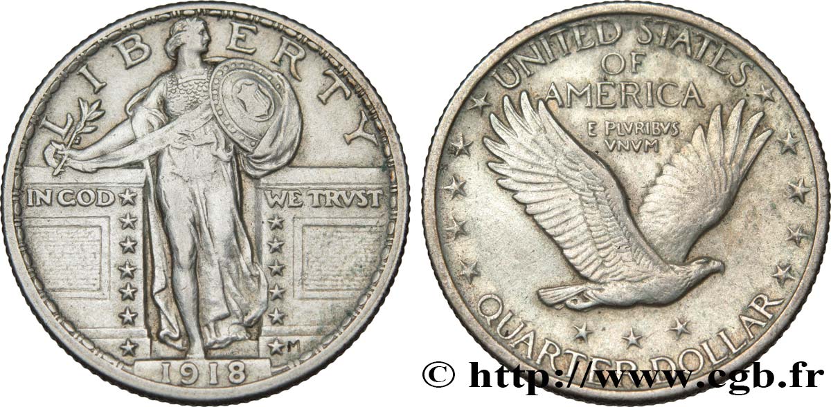 ÉTATS-UNIS D AMÉRIQUE 1/4 Dollar Liberty 1918 Philadelphie TTB+ 
