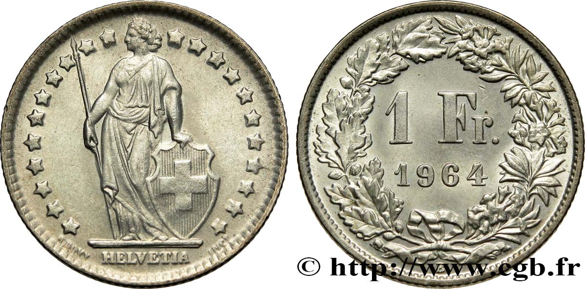 SUISSE 1 Franc Helvetia 1964 Berne SPL 