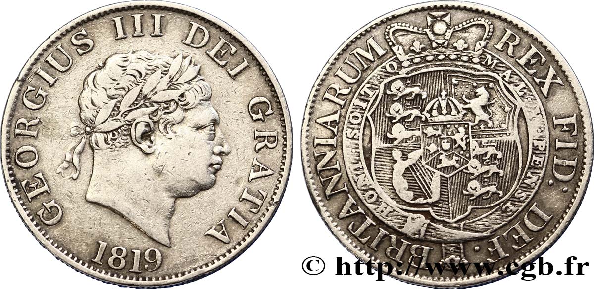 ROYAUME-UNI 1/2 Crown Georges III type à la petite tête 1819  TTB 