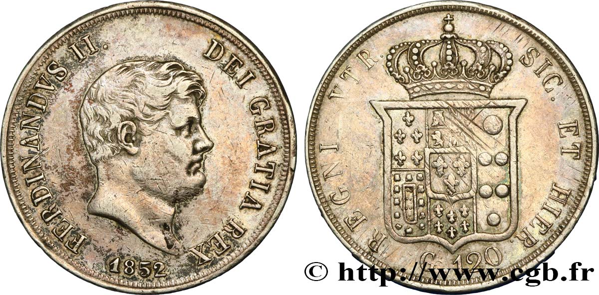 ITALIEN - KÖNIGREICH BEIDER SIZILIEN 120 Grana Ferdinand II 1852 Naples SS 