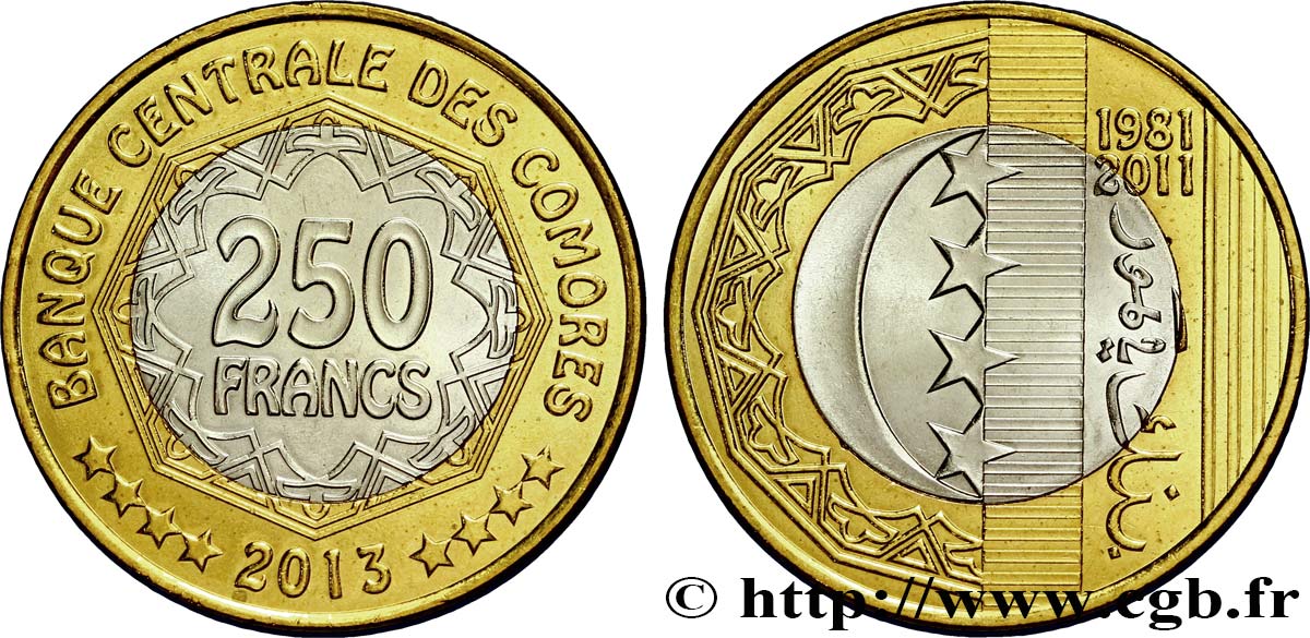 COMORES 250 Francs 2013  SPL 