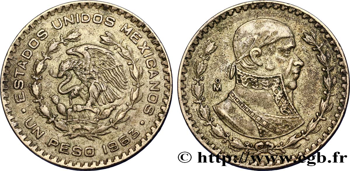 MEXIQUE 1 Peso Jose Morelos y Pavon 1963 Mexico TB+ 