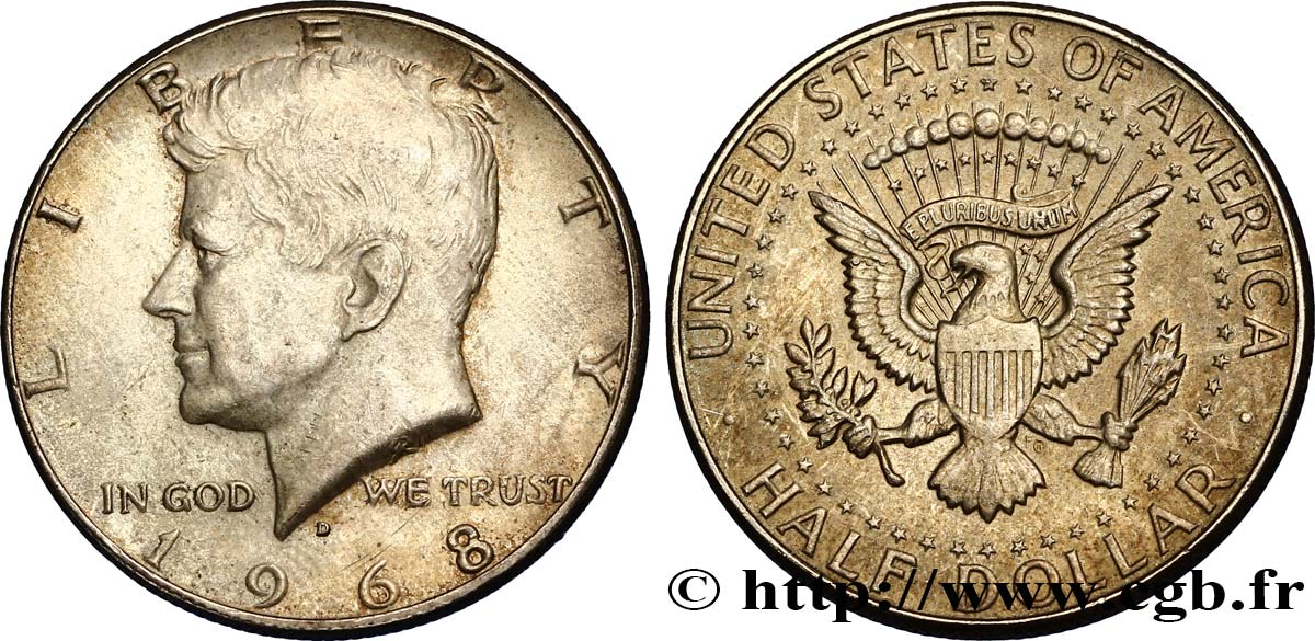 ÉTATS-UNIS D AMÉRIQUE 1/2 Dollar Kennedy 1968 Denver TTB+ 