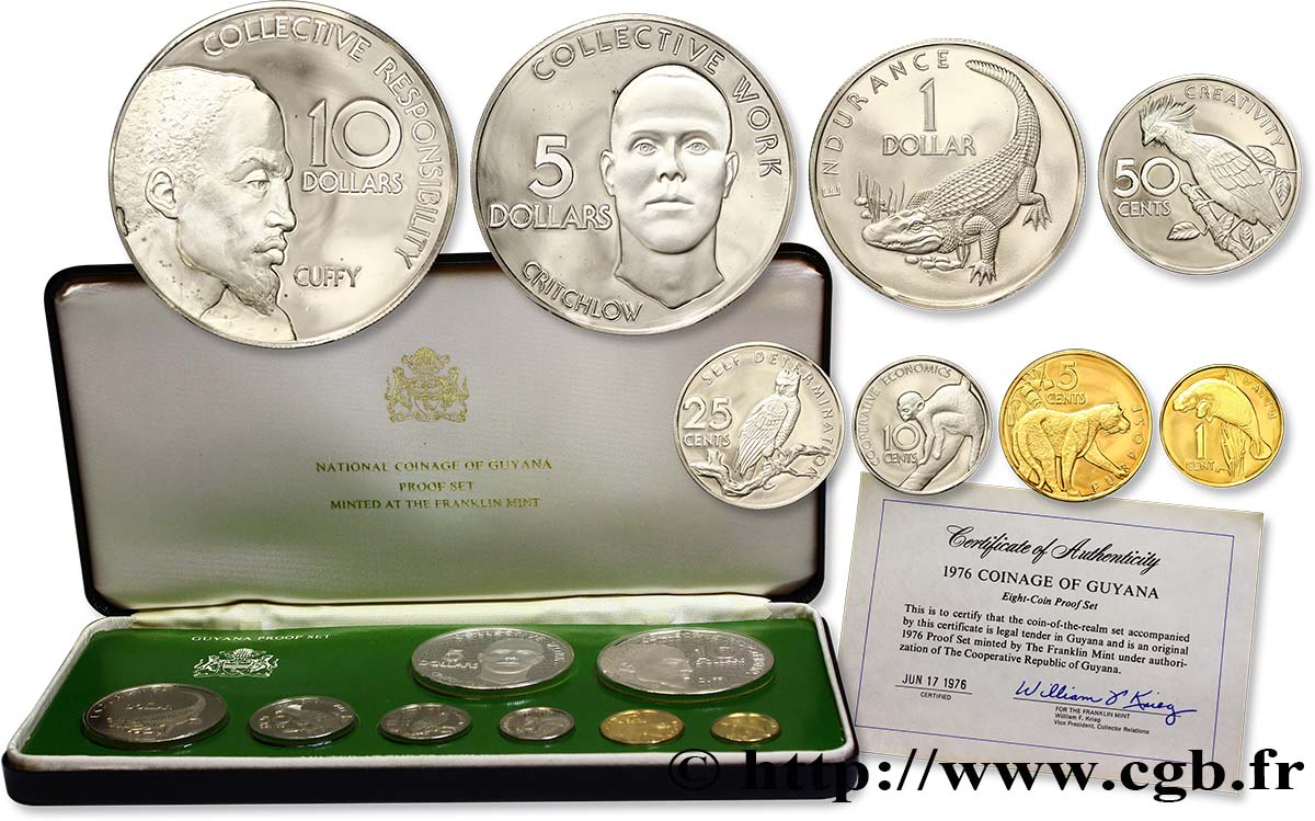 GUYANA Série Proof 8 monnaies 1976 Franklin Mint MS 