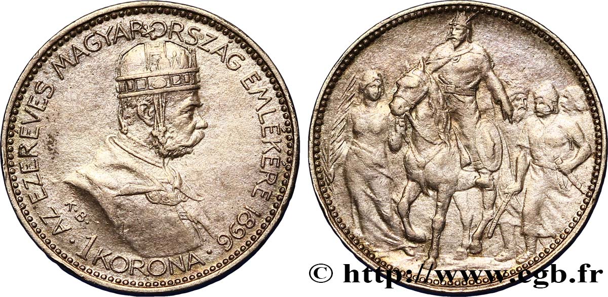 HONGRIE 1 Corona François-Joseph / commémoration du millénium 1896  TTB 