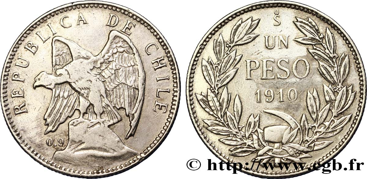 CHILI 1 Peso condor 1910 Santiago TTB 