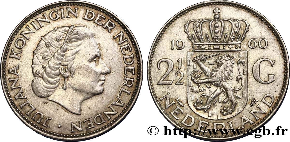 PAYS-BAS 2 1/2 Gulden Juliana 1960 Utrecht TTB+ 