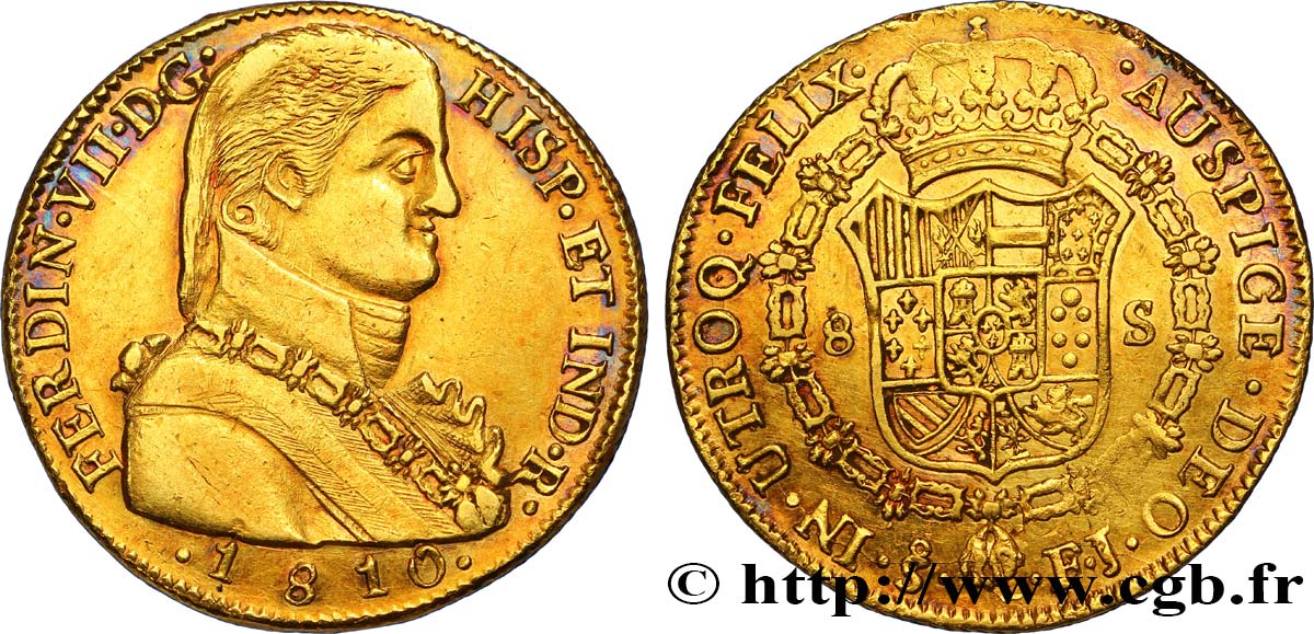 CHILE - FERDINAND VII 8 Escudos 1810 Santiago XF 
