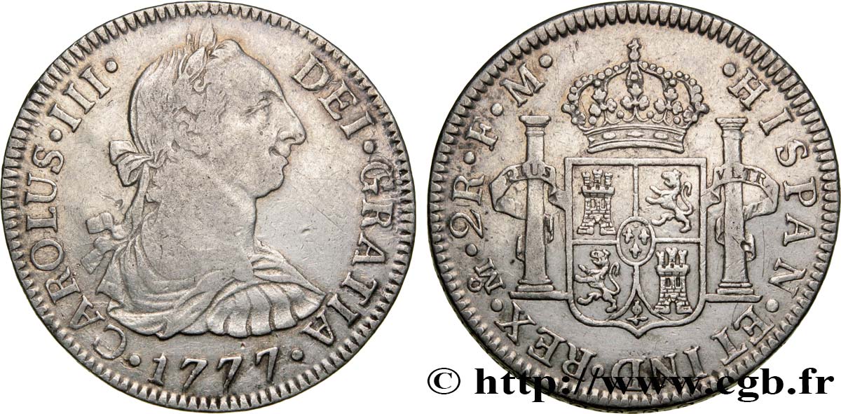 MEXICO 2 Reales Charles III d’Espagne 1777 Mexico XF 