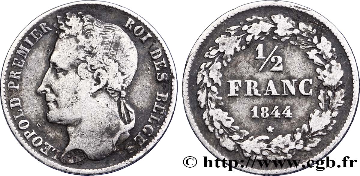 BELGIQUE 1/2 Franc Léopold Ier 1844  TB+ 