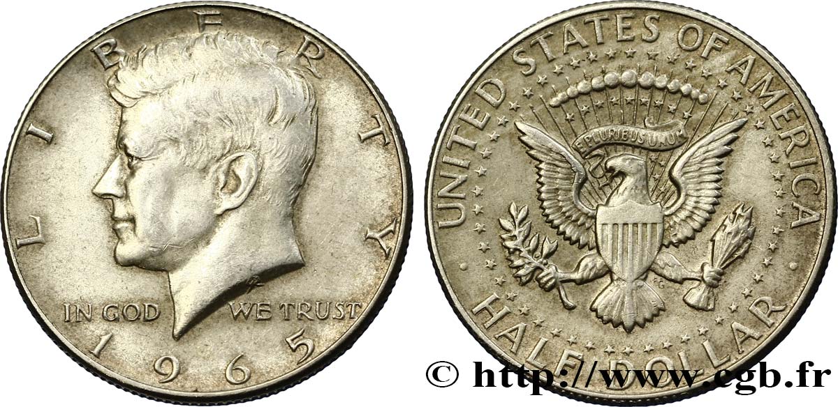 ÉTATS-UNIS D AMÉRIQUE 1/2 Dollar Kennedy 1965 Philadelphie TTB+ 