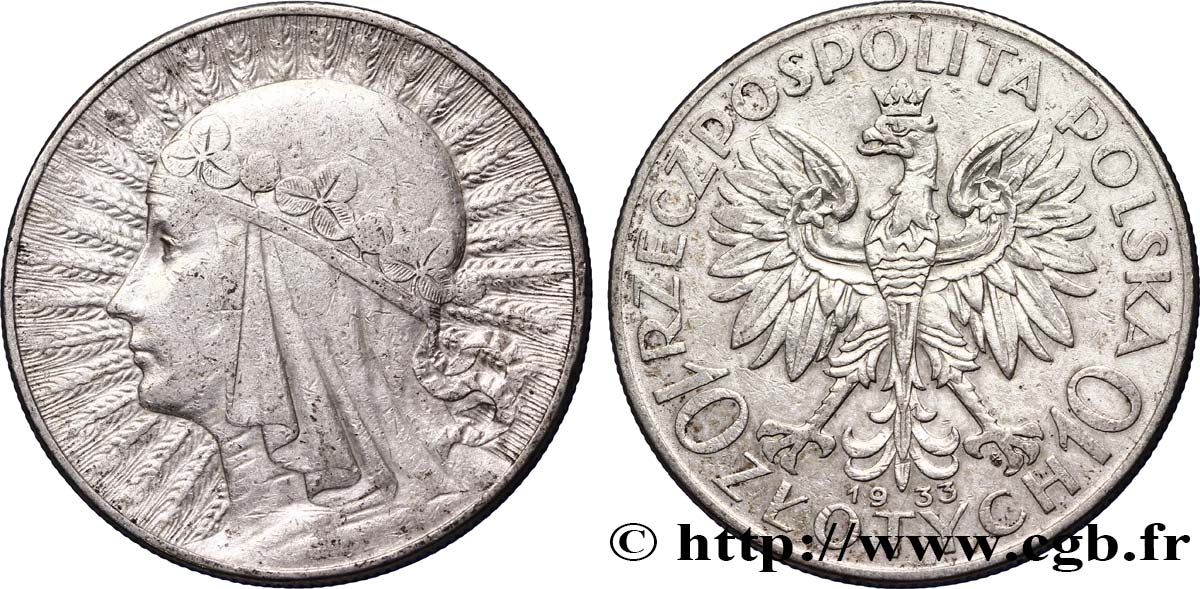 POLAND 10 Zlotych aigle / reine Jadwiga 1933 Varsovie VF