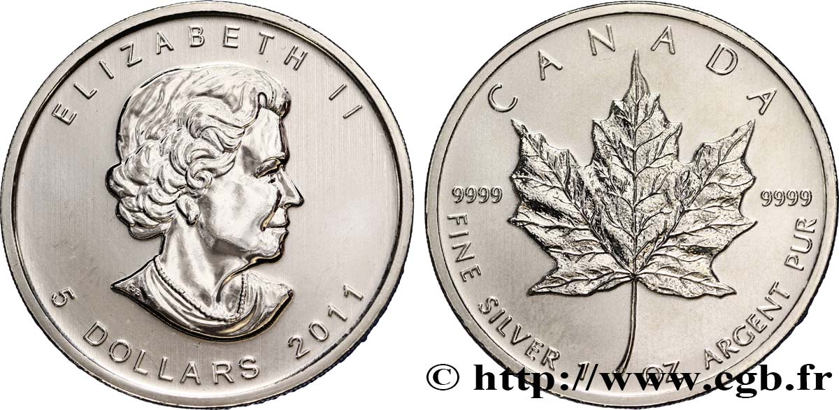 CANADA 5 Dollars (1 once) Proof feuille d’érable / Elisabeth II 2011  SUP 