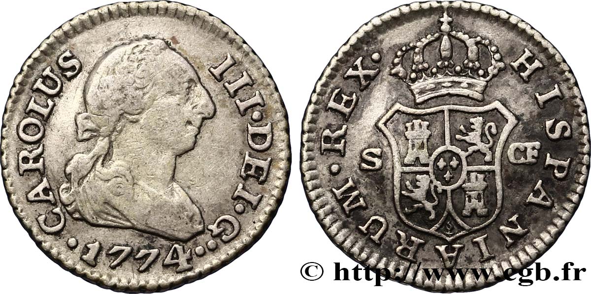 ESPAGNE 1/2 Real Charles III 1774 Séville TTB 