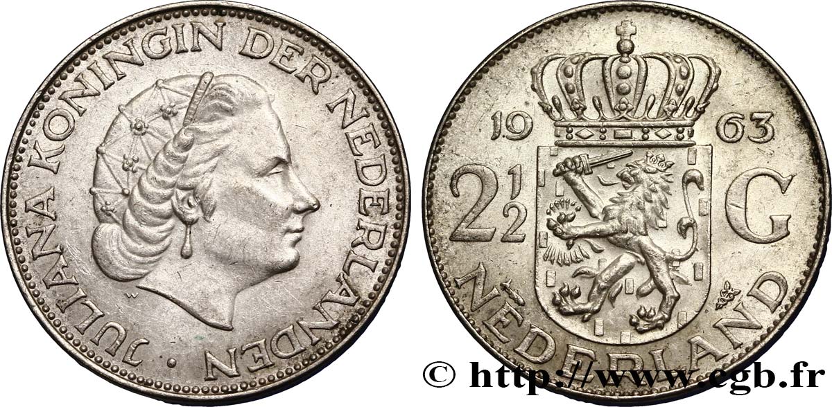 NIEDERLANDE 2 1/2 Gulden Juliana 1963 Utrecht fVZ 