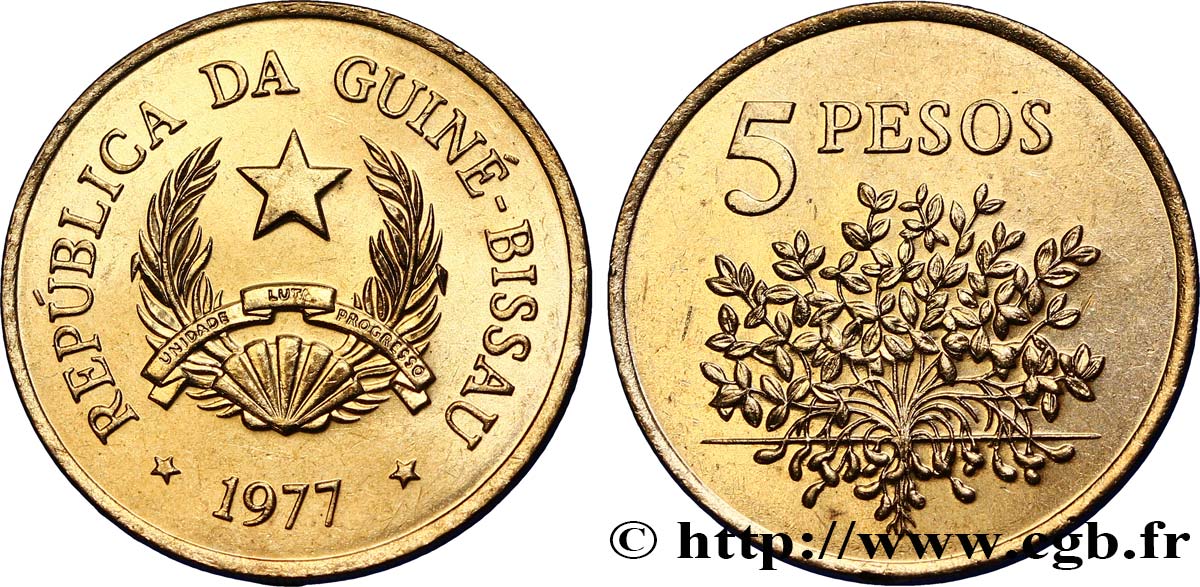 GUINEA-BISSAU 5 Pesos emblème 1977  fST 