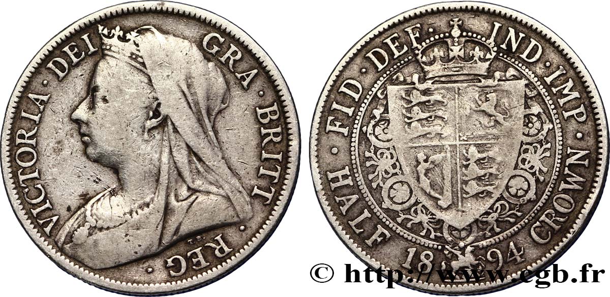 UNITED KINGDOM 1/2 Crown Victoria “Old Head” 1894  VF 