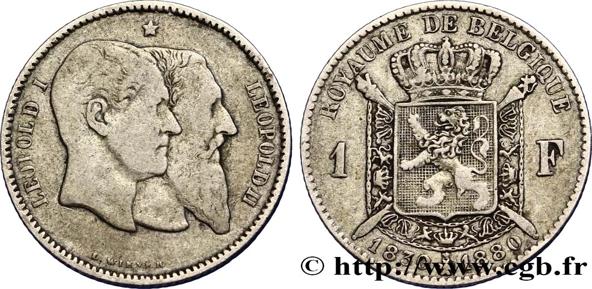 BELGIEN 1 Franc 50e anniversaire de l’indépendance 1880  fSS 